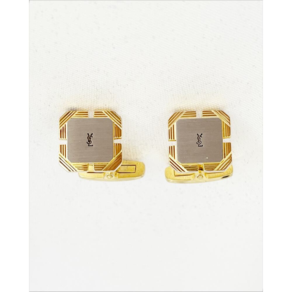 Yves Saint Laurent YSL Cufflinks Two-Toned Silver Gold Plated